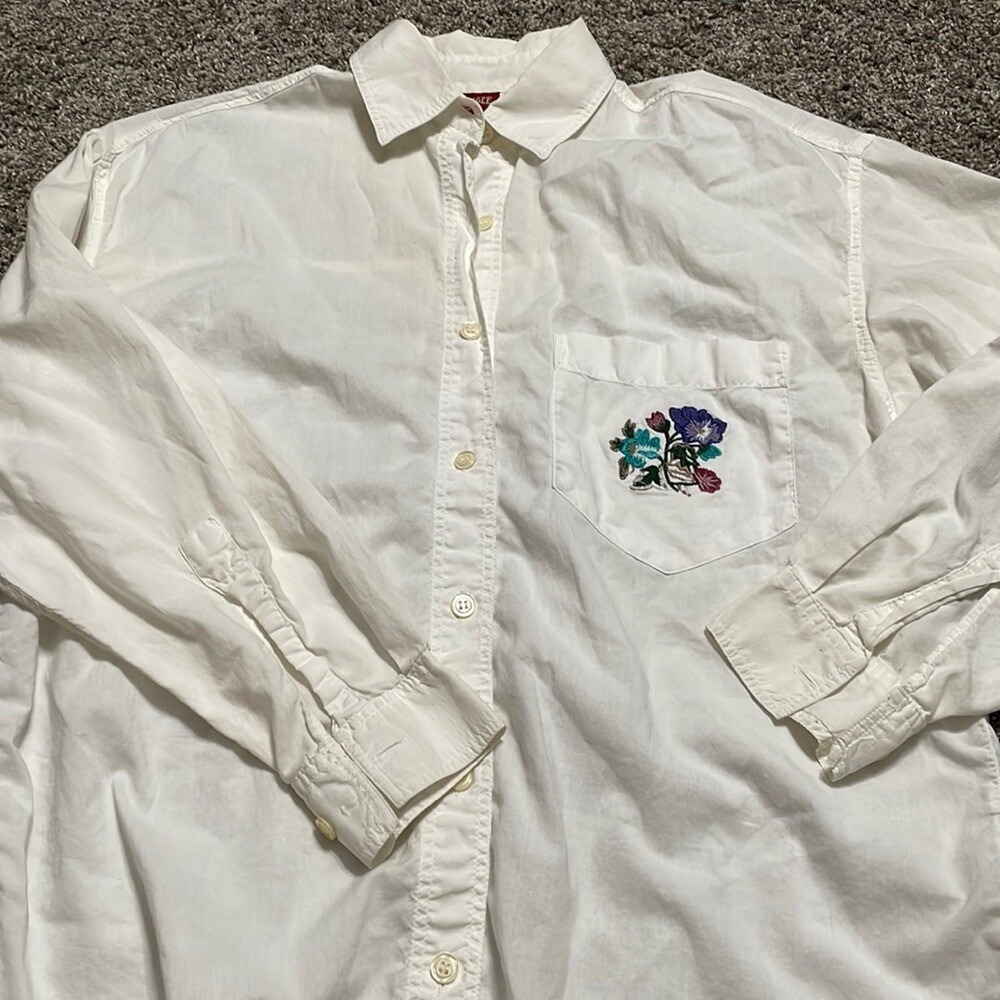 American Eagle button down‎ shirt Women's small cream floral pocket vintage